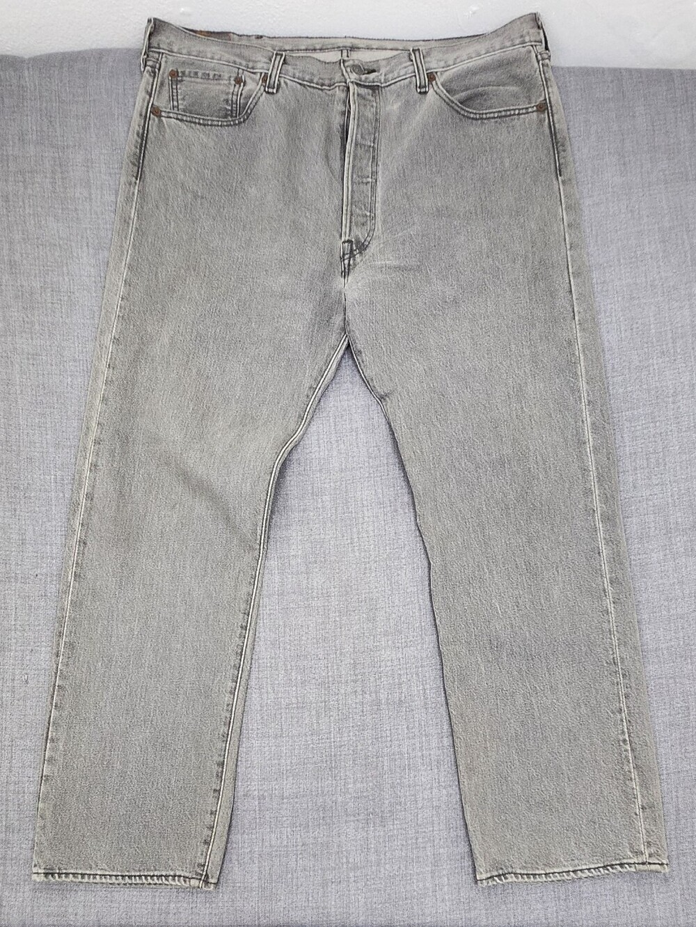 Levi's 501 Button Fly Grey Denim Jeans.  38 × 30
